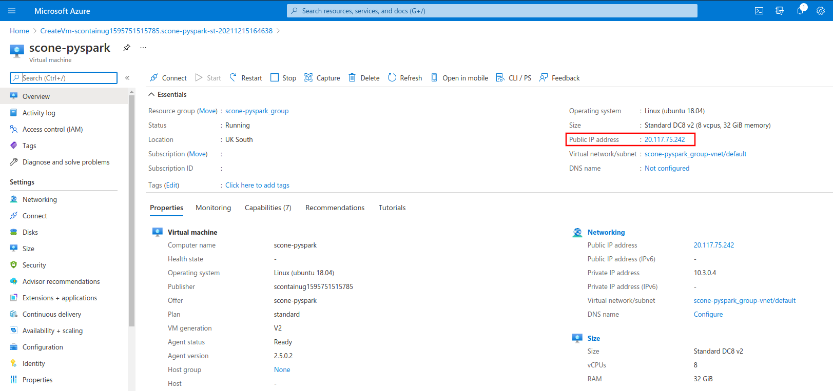 Copy the public IP address of the SCONE Confidential PySpark on Kubernetes VM