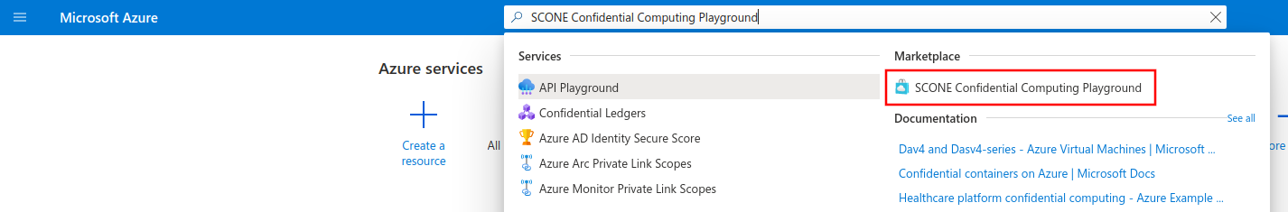 Search for SCONE Confidential Computing Playground on Azure Marketplace
