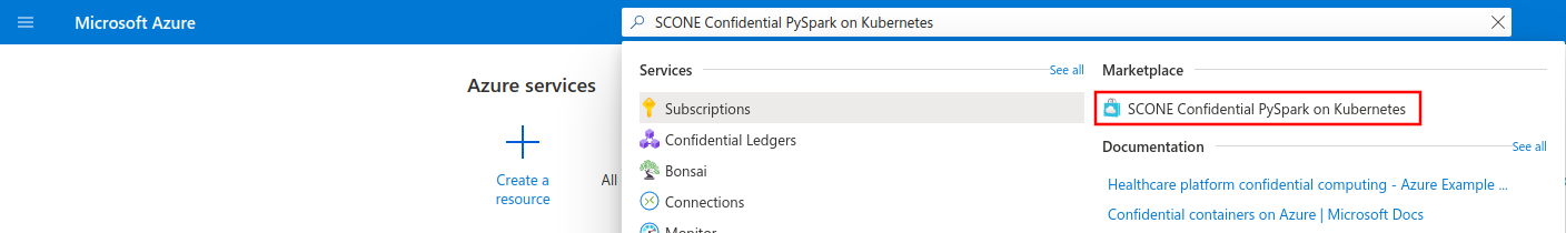 Search for SCONE Confidential PySpark on Kubernetes on Azure Marketplace