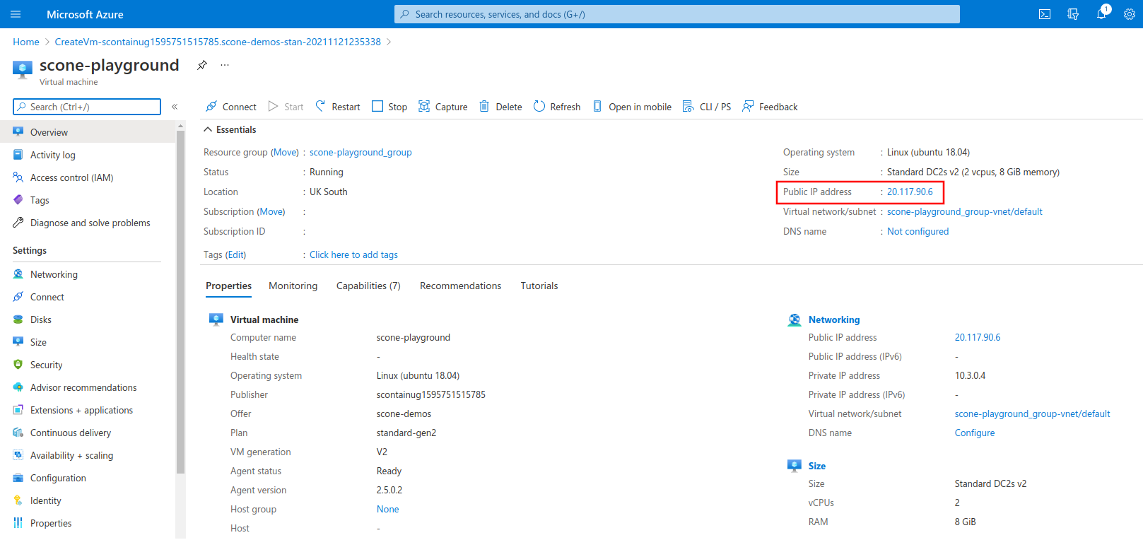 Copy the public IP address of the SCONE Confidential Computing Playground VM